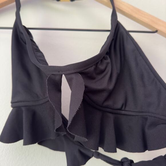 Vintage Ralph Lauren Bikini Swim Top Ruffle Halter Logo Back Gold Beach Pool EUC - Picture 3 of 11